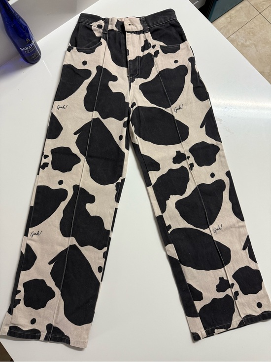 Lisa Says Gah Denim - Lisa Says Gah Black and Cream Cow-Print Wide Leg Jeans